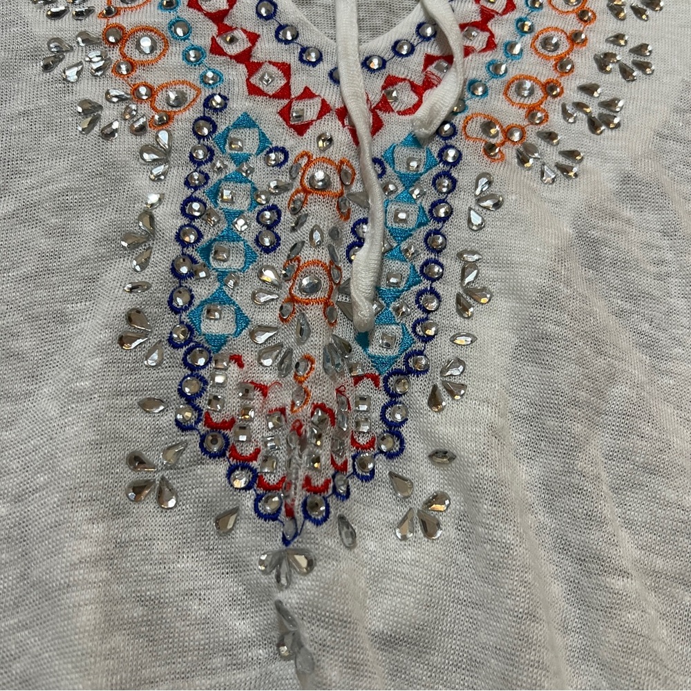INC International Concepts White Blouse with Colorful Embroidery - Picture 2 of 3
